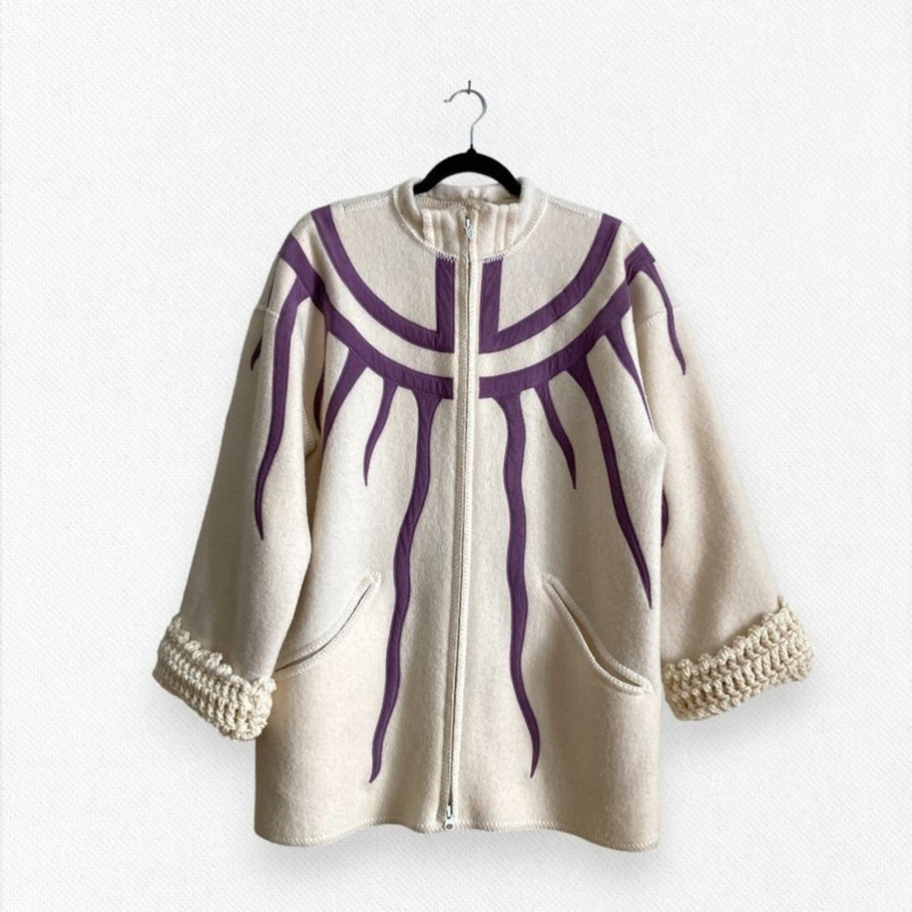 Vintage Cream and Purple Trench Coat